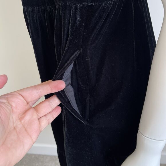 J Crew Sz 8 Black Velvet Tiered Midi Dress Ruffle Neck & Sleeve Stretch Pockets - Picture 8 of 13